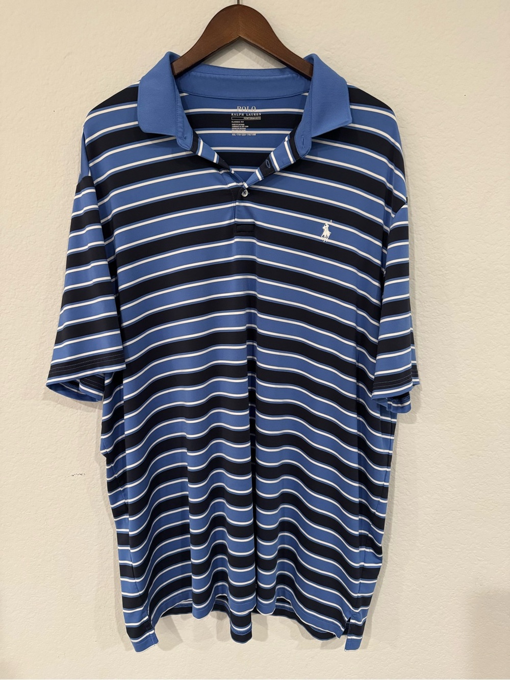 Polo Ralph Lauren Performance Blue Classic Striped Polo Shirt Mens Size XXL